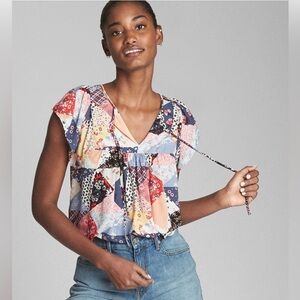Gap Patchwork Short Sleeve Smock Top 
Size Small